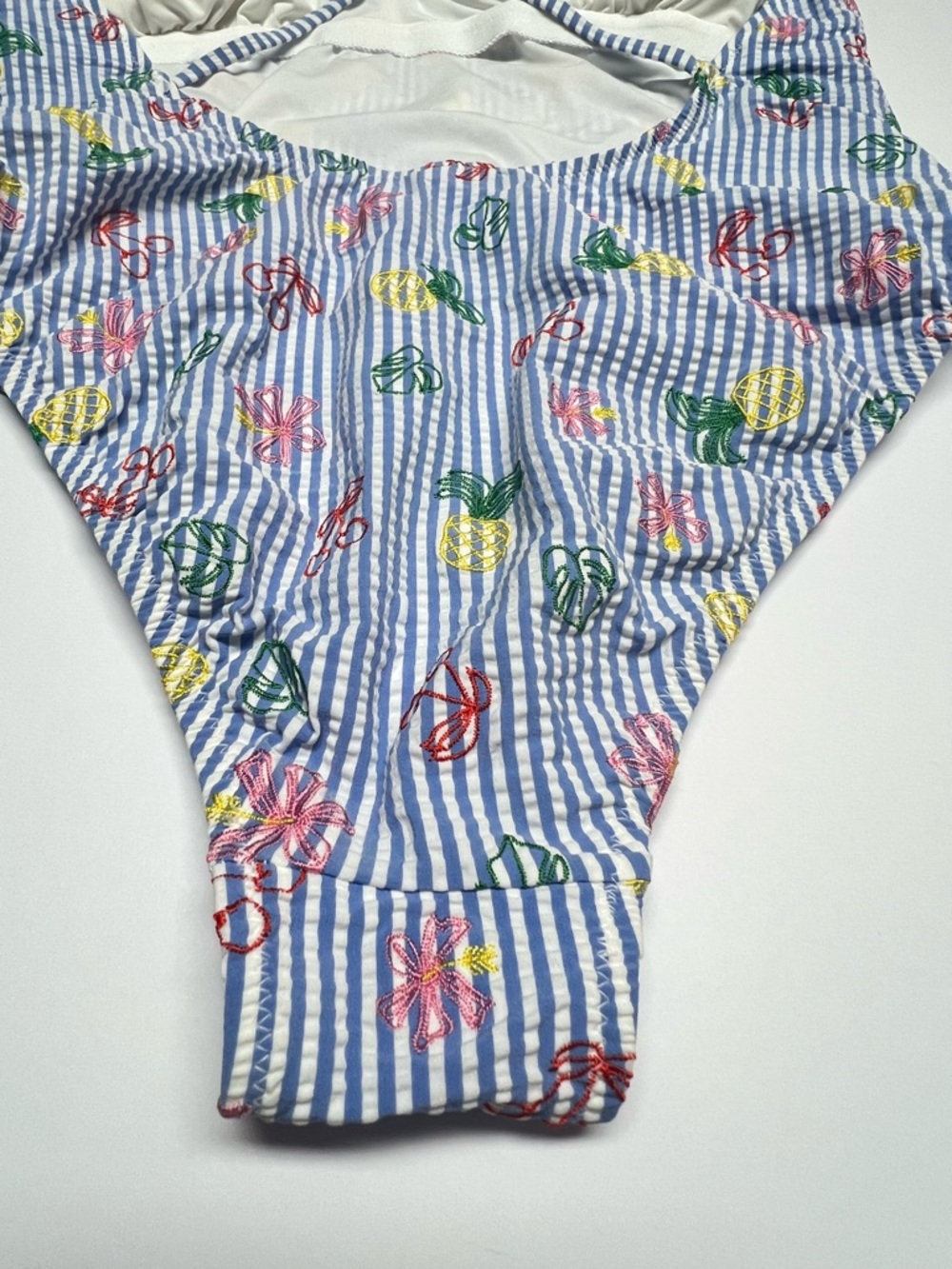 J. CREW NWT One Piece Swimsuit Size 12 Blue White Seersucker Criss Cross Back - Picture 8 of 11